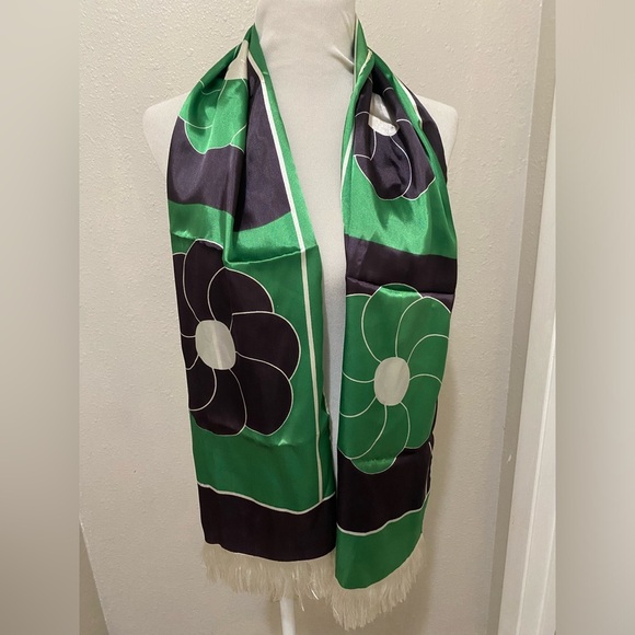 Vintage Geometric Floral with Fringe Silk Scarf/Wrap - Excellent Condition - Picture 3 of 5